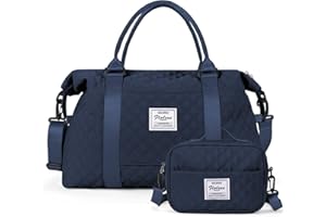 HYC00 Weekender Bag for Women with Toiletry Bag, Travel Duffel Bag Overnight Carry on Bag, Gym Tote Bag with Wet Pocket,Navy Blue