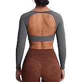 Aoxjox Workout Long Sleeve Crop Tops for Women Clarissa Backless Gym Cropped T Shirt Top