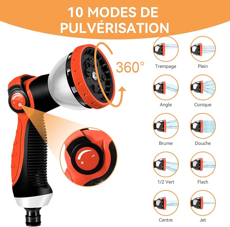 Tuyau d'Arrosage Extensible 15m avec Pistolet à 10 Jets et Raccords