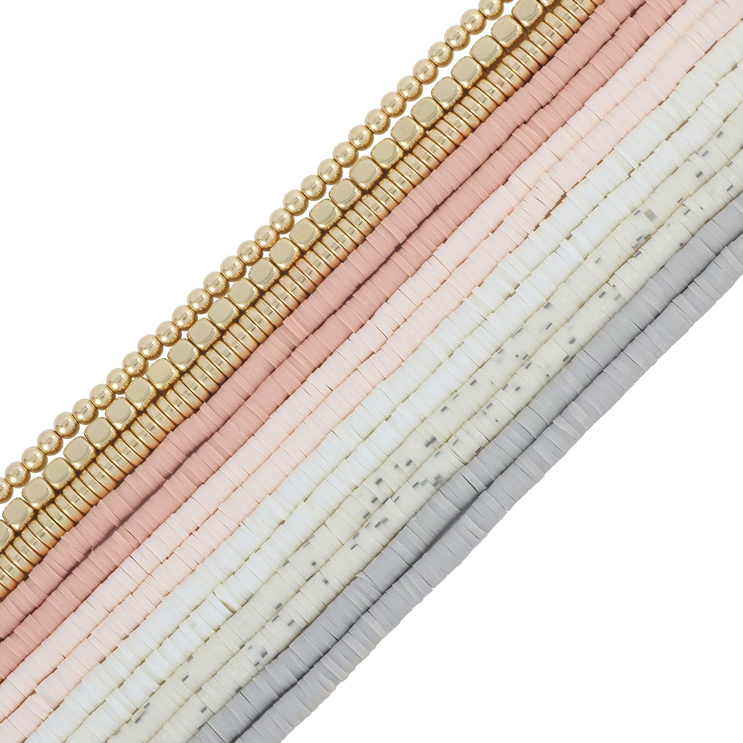 Bocar 4mm 10 Strands Clay Beads Kit Vinyl Flat Handmade Polymer Clay Beads with 3 Strands Alloy Spacer for Jewelry Making Necklace Bracelet Earrings Finding (CB-004-mix 3) — image 1