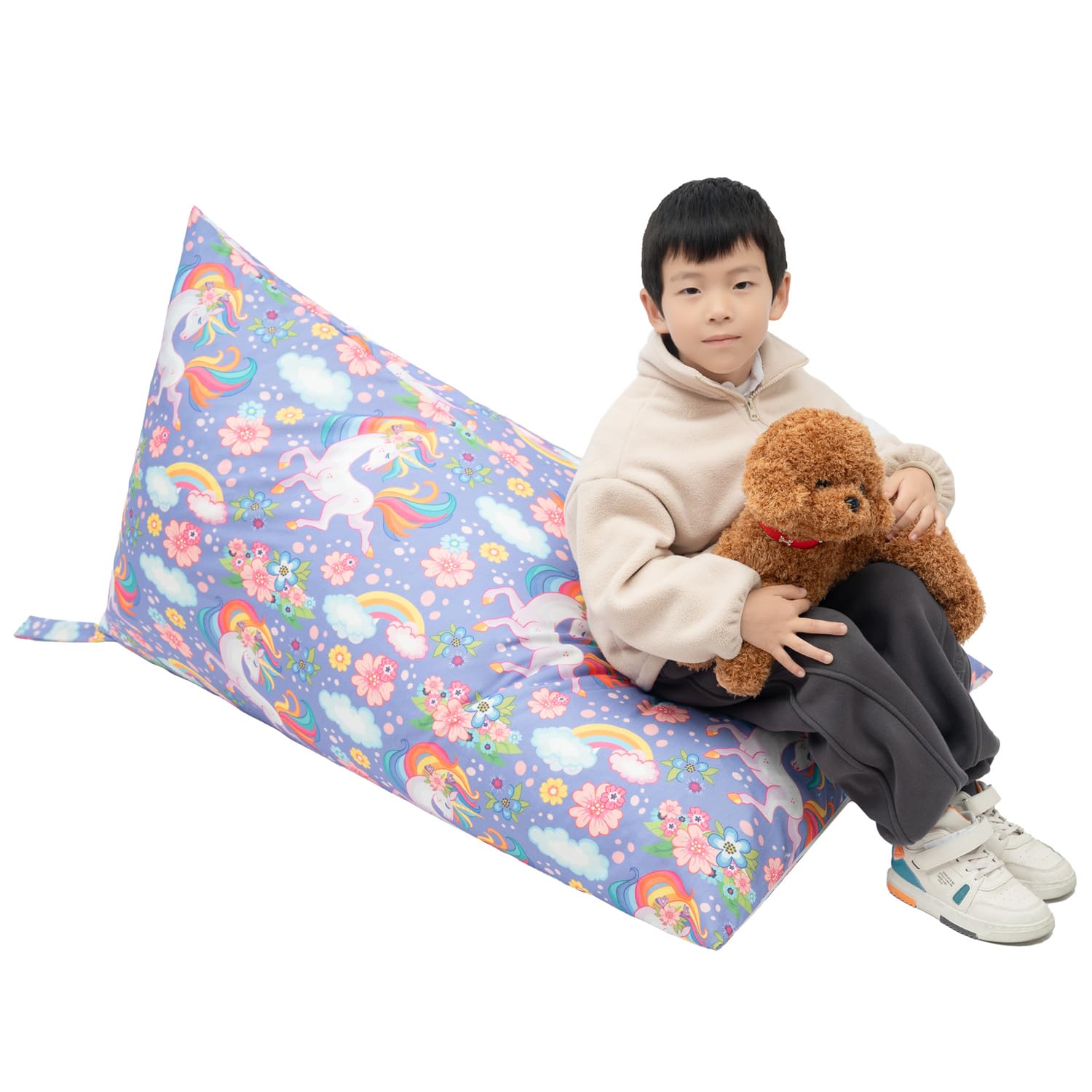 Kids Bean Bag Cover Only, Stuffed Animal Bean Bag Storage, Large Bean Bag Chair for Teens, 132cm * 79cm Beanbag Chair Cover Without Filling, Inflatable Soft Toy Storage, Unicorn