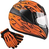 Typhoon Youth Kids Full Face Helmet with Shield &amp; Gloves Combo Motorcycle Street Dirt Bike