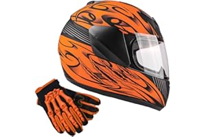 TYPHOON HELMETS Typhoon DOT Youth Kids Full Face Motorcycle Helmet with Shield and Gloves Combo ATV UTV Go Kart Street
