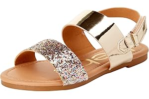 bebe Girls’ Sandals – Kids’ 2 Strap Open Toe Sandals – Cute Glittery Sandals – Summer Shoes for Toddlers and Girls
