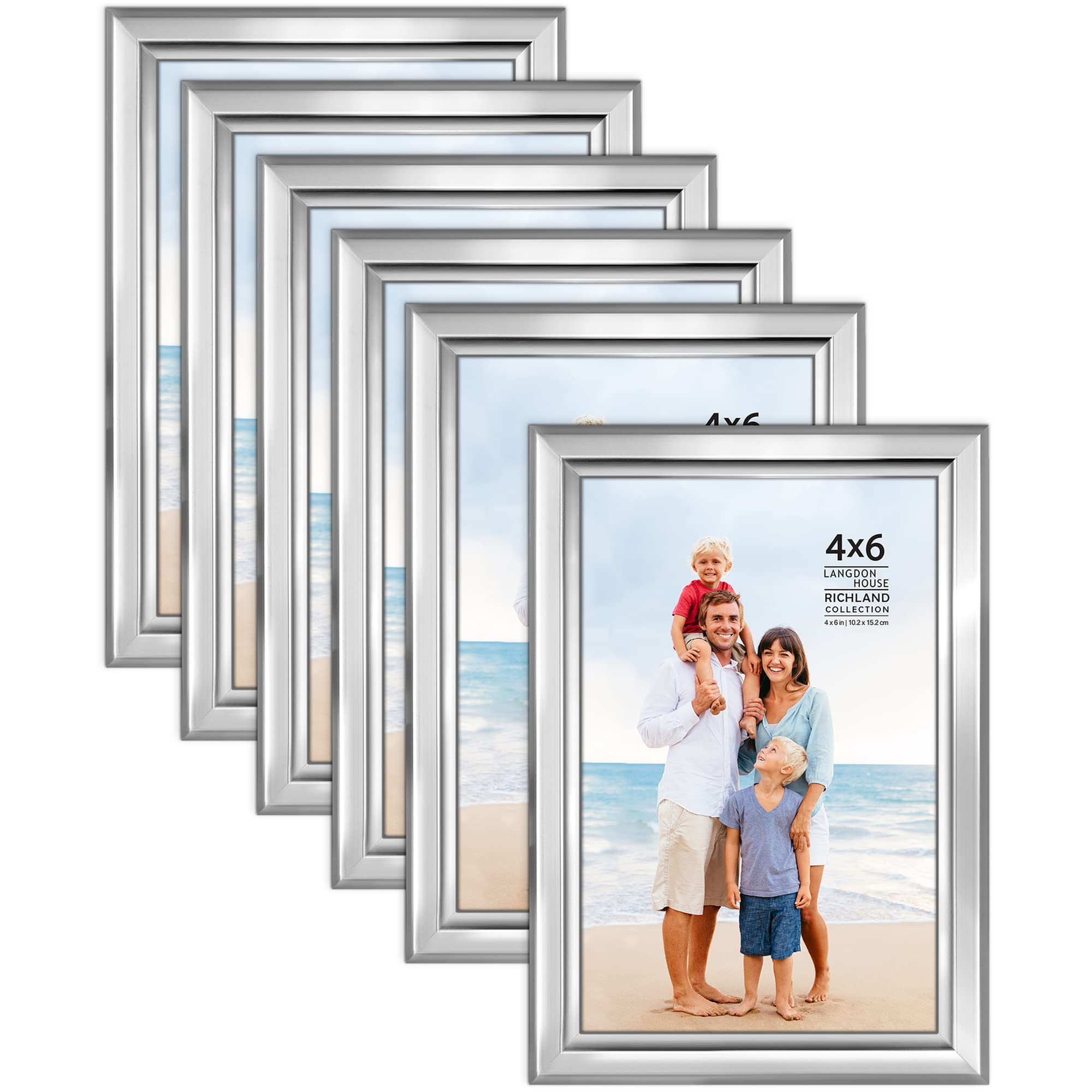 Langdon House 6x4 Picture Frames Set (Silver, 6 Pack) Distinguished Edging for Classic Style, Richland Collection