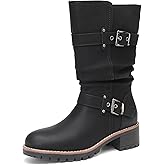 DECARSDZ Women's Mid-Calf Boots Fashion Classic Comfy Biker Motorcycle Riding Low Heel Dress Boot Shoes