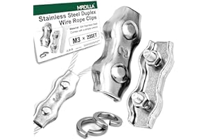 MRDILLA 20 Set M3 Wire Rope Clamp,304 Stainless Steel Duplex Bolt Wire Rope Clips,1/8 Steel Wire Cables Clamps with Washers and Wrenches