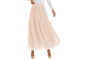 PRETTYGARDEN Tulle Skirts for Women 2025 Fall Fashion Elastic High Waisted Fairy Tiered Flowy A-Line Casual Maxi Long Skirt