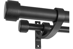 LWIIOM Double Curtain Rods with Aluminum Bouquet Brackets and End Cap Finials, Matte Black Curtain Rods for Windows 72 to 144'',1''Front and 5/8''Back Double Drapery Rods for Blackout and Sheer Curtain Panel