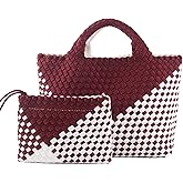 LIKEBAG Woven Bag for Women, Neoprene Tote Bag Summer Beach Handbag Purse Retro Handmade Travel Shoulder Bag Set
