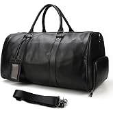 Leather Travel Duffle Weekender Overnight Bag for Men Women | Shoe Pouch, Cabin Friendly Carry On Sports Gym Bag