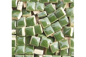 PINUO&KE 200 Pieces / 200 g Square Ceramic Mosaic Tiles - 1x1 cm for Home Decoration, DIY Crafts, Projects - Dark Green