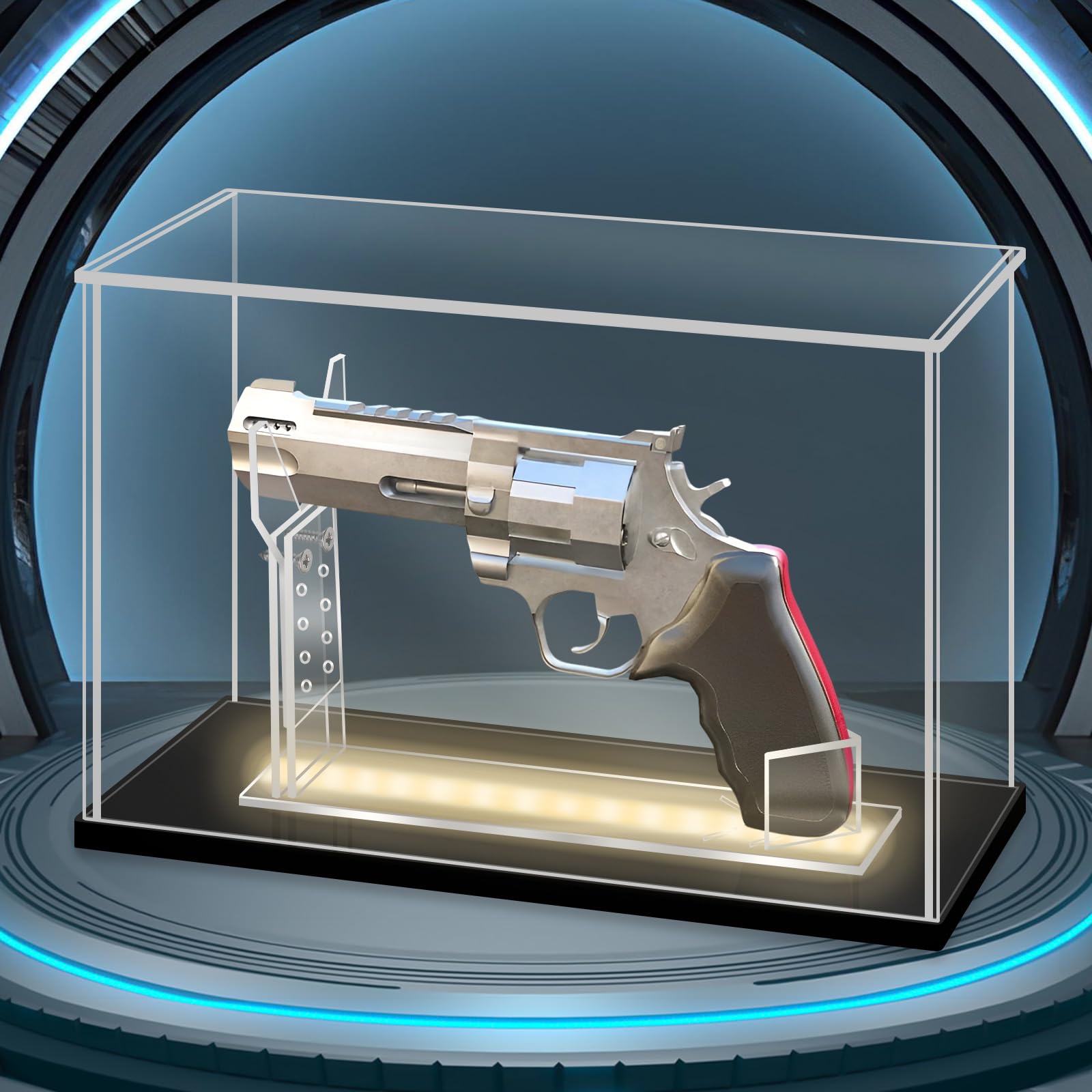 Photo 1 of LANSCOERY Acrylic Display Case, Assemble Showcase Display Box for Single Handgun Pistol Revolver, with Dustproof & Seamless Display Design, 11x4.7x7.1inch Thick Black Base