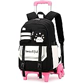ETAISHOW Cat Print Rolling Backpack for Girls Kids Backpack with Wheels Roller Bookbag Trolley School Bag Wheeled Bag Black