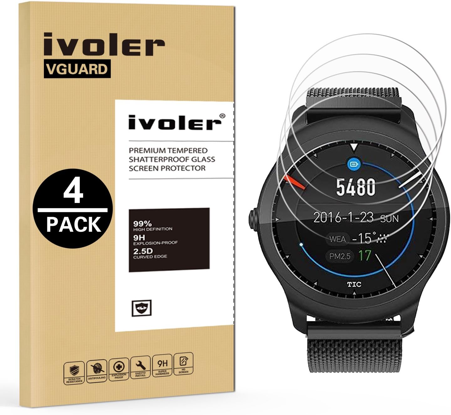 iVoler [4 Unidades] Protector de Pantalla para Ticwatch 2 ...