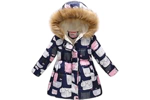 Girls Long Puffer Jacket with Faux Fur Hood Toddler Winter Coat Sherpa Lined Heavyweight Waterproof Parka Outwear