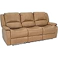 RecPro RV 80" Sofa Triple Recliner & Drop-Down Console | Modular Wall Hugger | Suprima Leather (Toffee)