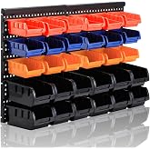 MULSAME Wall Mounted Storage Bins Parts Rack 4 Colors Bin Organizer Garage Plastic Shop Tool, Garage Organizers and Storage (Style-Classic) 25.2"*16.2"