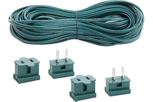 Erlandens 100FT UL Listed SPT-1 Wire 18/2 Wire Electrical Wire 18AWG 2-Conductor Wire Hookup Extension Cord Zip Cord with 4 Vampire Plugs, Green, Copper
