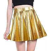 DOOVID Women's Shiny Metallic Skirt Flared Pleated Shiny Skirts Halloween Mini Skater Skirts