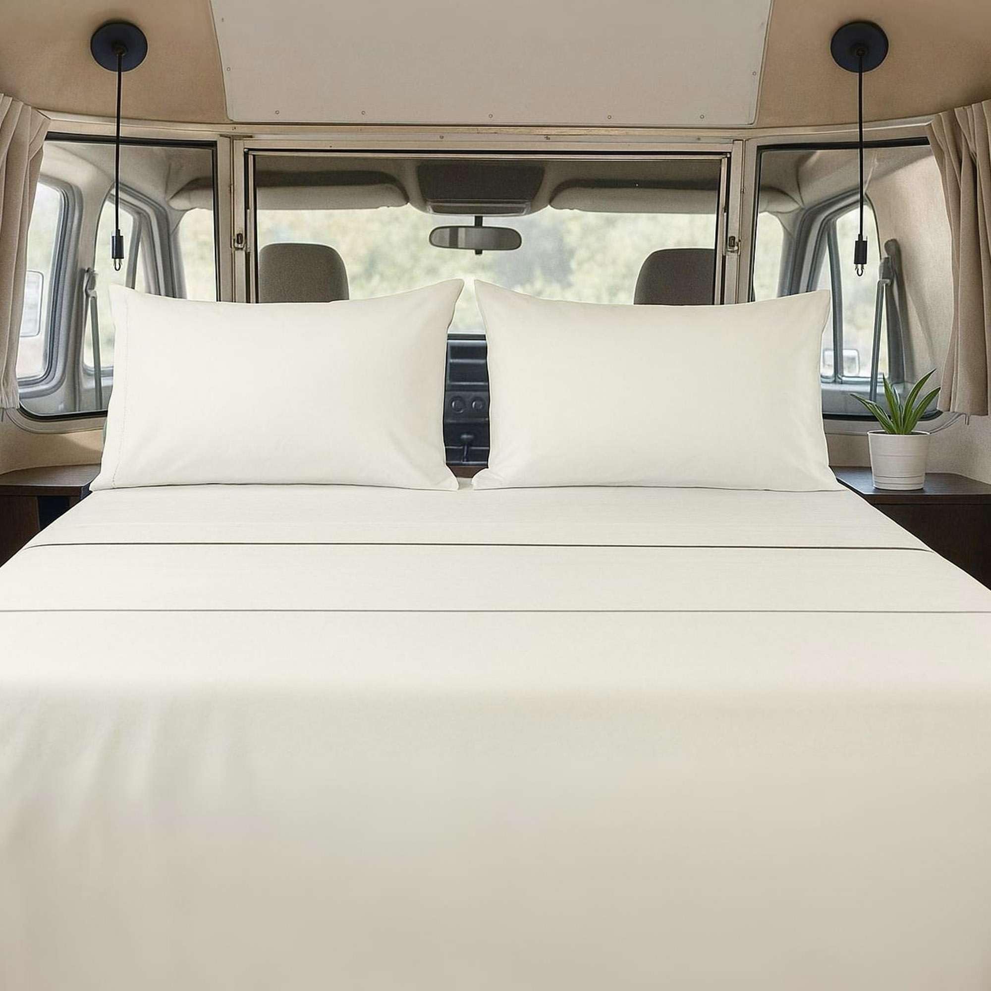 Photo 1 of 4 Piece RV Three Quarter Sheet Set (48x80) - Ivory, Deep Pocket Fitted Sheet for 15 Inch Mattress, Soft Microfiber, Easy to Wash, Ideal for Bunks in Campers, Vans, Trailers, Motorhomes