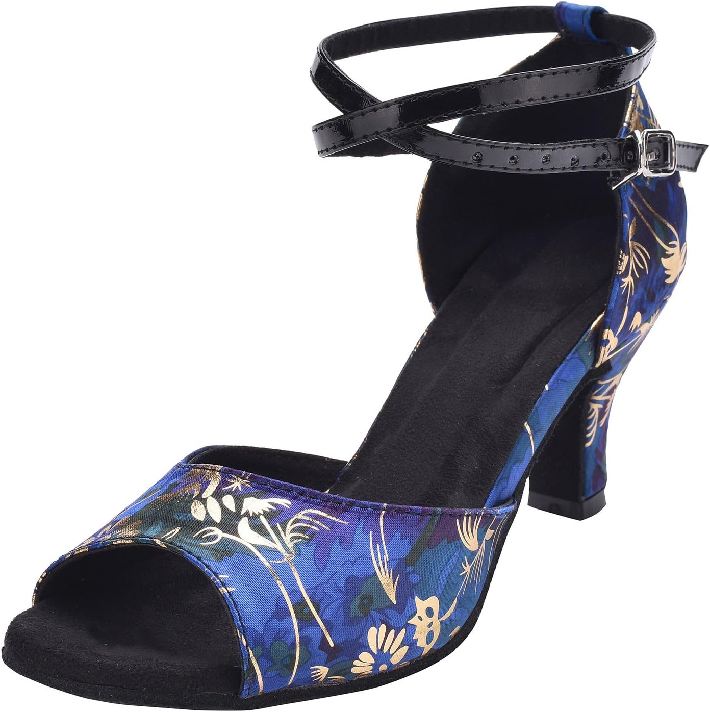 HXYOO Indoor Dance Shoes Women for Latin Ballroom Salsa Floral Satin