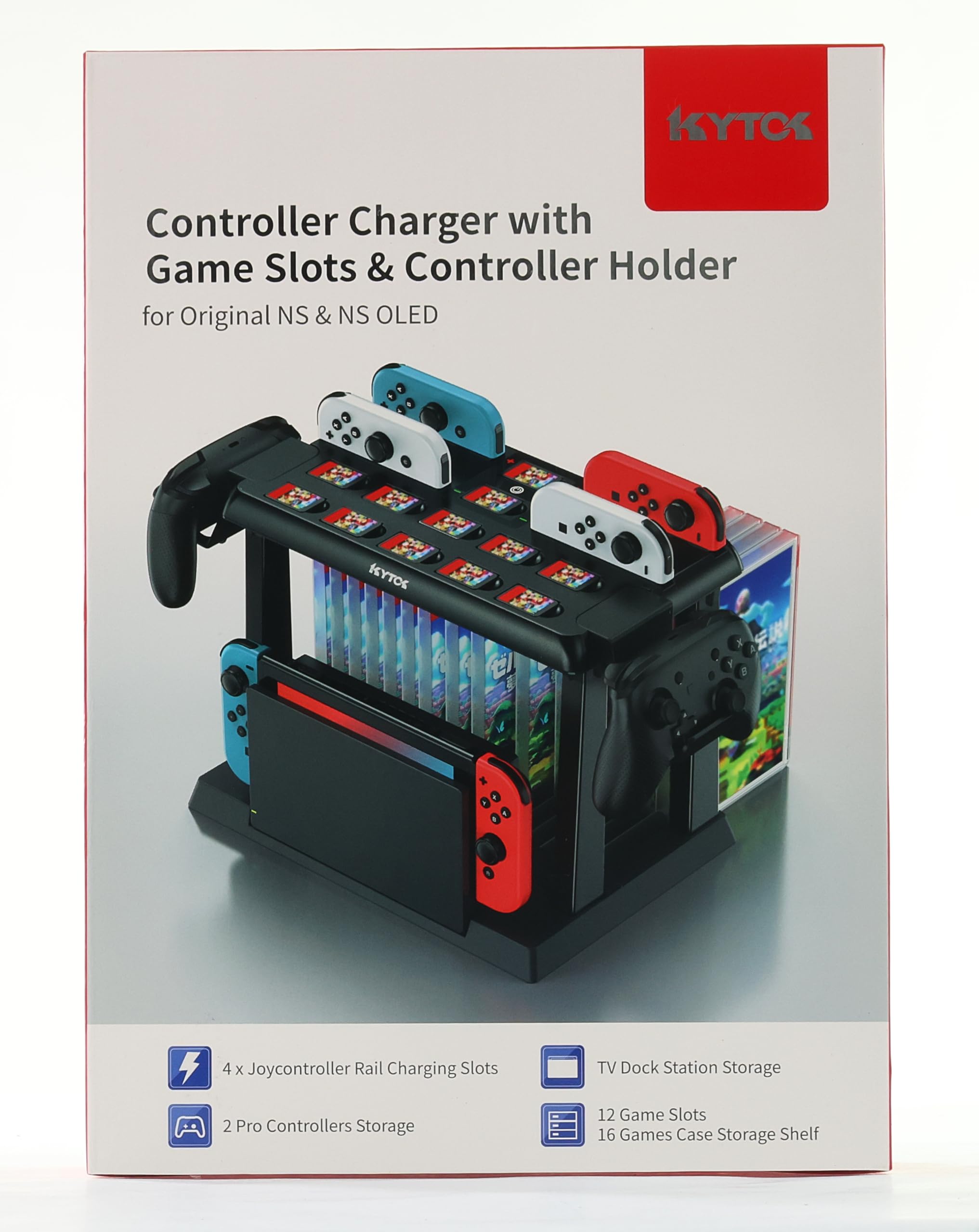 Switch Games Organizer Station with Controller Charger, Charging Dock for Nintendo Switch & OLED Joycons, Mounts, Brackets & Stands for Games, TV Dock, Pro Controller, Accessories Kit Storage