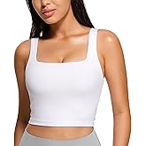 CRZ YOGA Butterluxe Square Neck Crop Tank Tops for Women - Workout Longline Sports Bras Padded Yoga Camisole