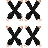 SATINIOR 4 Pair Gloves Women Fingerless Winter Long Fingerless Elbow Length Stretchy Gloves Warmer with Thumb Hole