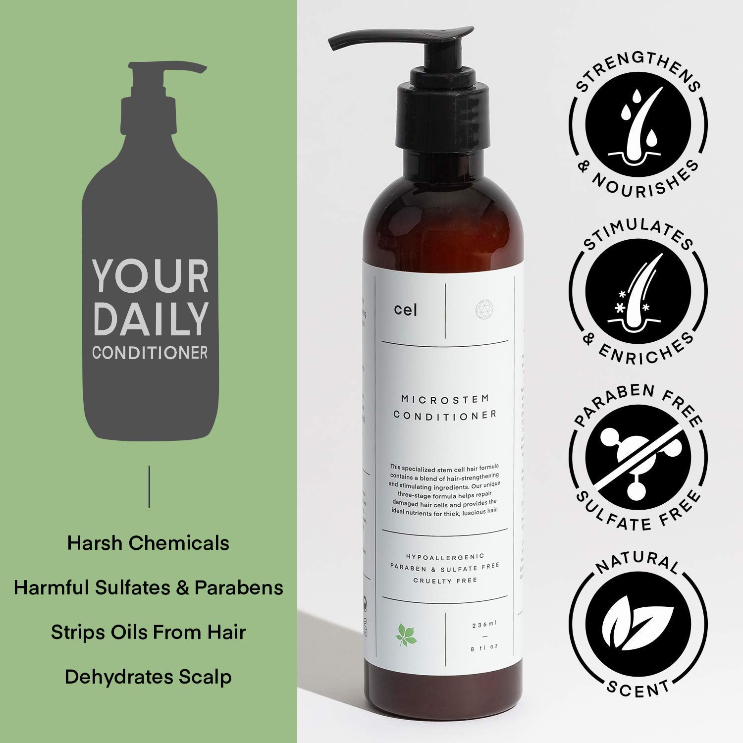 Cel Microstem Natural Hair Thickening Shampoo & Conditioner Set (2 x 8 fl oz) – Stem Cell Anti Thinning Shampoo – Professional Grade Biotin – Sulfate & Paraben Free - Suitable for Men and Women: Beauty