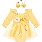 HONGTEYA Baby Girl 1st Birthday Outfit First Birthday Gifts Long Sleeve Tulle Dress One Year Old Bodysuit Clothes