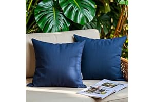 FEVERQIYI Outdoor Waterproof Blue Pillow Covers 18x18 for Patio Decorative Linen Textured Farmhouse Outdoor Pillow Cases Set of 2 for Spring Summer Season (No Inserts)
