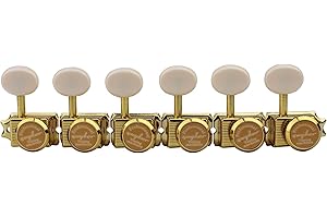 Guyker 6 Inline Vintage Guitar Lock String Tuners – Locking Tuning Key Pegs Machine Heads Replacement Parts for ST TL Style Electric, Folk or Acoustic Guitars – Gold, Cream Handle