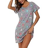 ENJOYNIGHT Womens Nightgowns Cotton Sleepwear Plus Size Sleep Shirt Short Sleeve Nightshirt Print Sleepshirt