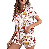 ThreadHaus HAGOMA Funny Graphic Pajamas for Women Set Button Down Short Sleeve Top and Shorts Pjs Sets Sleepwear XS-5XL