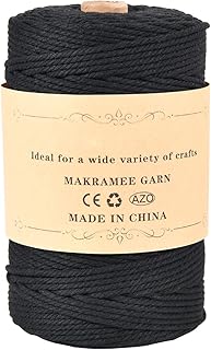 HUTHIM Makramee Garn 3mm x 200 m, Baumwollgarn aus 4-Lagiger Weicher Kordel, Baumwollkordel für Makramee Blumenampel, DIY Pflanze Aufhänger Kordel Handwerk Basteln Wanddeko (Schwarz), MEHRWEG