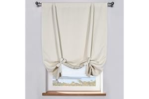DONREN Cream Beige Balloon Shade Blackout Curtain - Thermal Insulated Tie Up Window Blind for Small Window/Bedroom (1 Panel 34 inches W x 63 inches L)