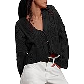 Yousify Womens Cable Knit Cardigans Fall Oversized Long Sleeve Button Open Front Casual Sweater Coats