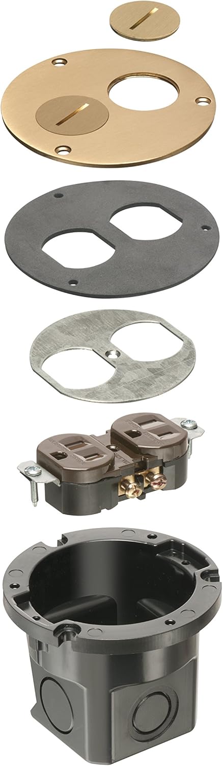 Arlington Industries Arlington FLB3520MB-1 Round Cut Box Kit Cover and Threaded Plugs, for Installed Floors, 1-Gang, Metallic Brass, 1-Pack