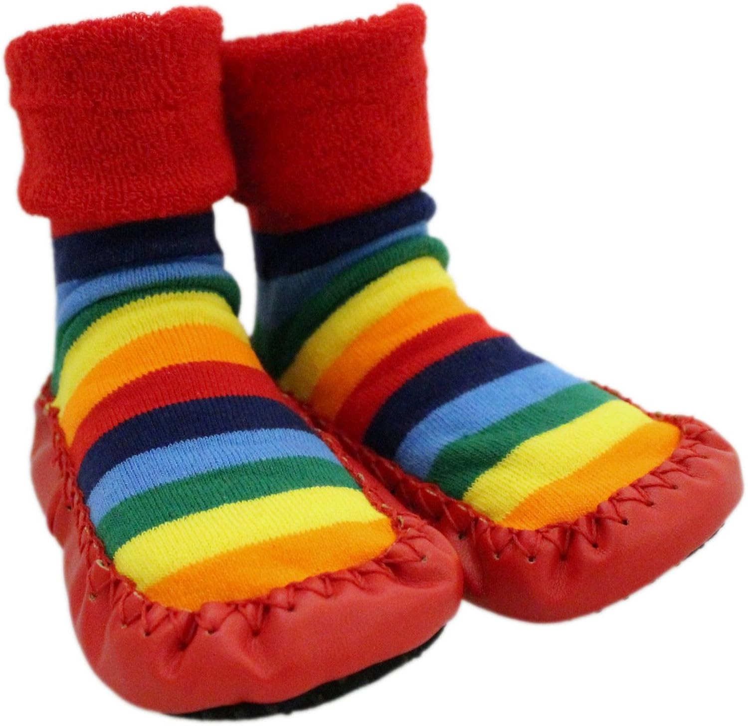 Baby Rainbow Stars Thick Winter Anti-slip Shoes Socks Moccasins Age 1 2 3 (Age 1-2, Red), Red, Blue, White, 12-24 Months