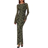 PRETTYGARDEN Women's Floral Bodycon Maxi Dress 2026 Spring Elegant Mesh Long Sleeve Formal Wedding Guest Cocktail Dresses