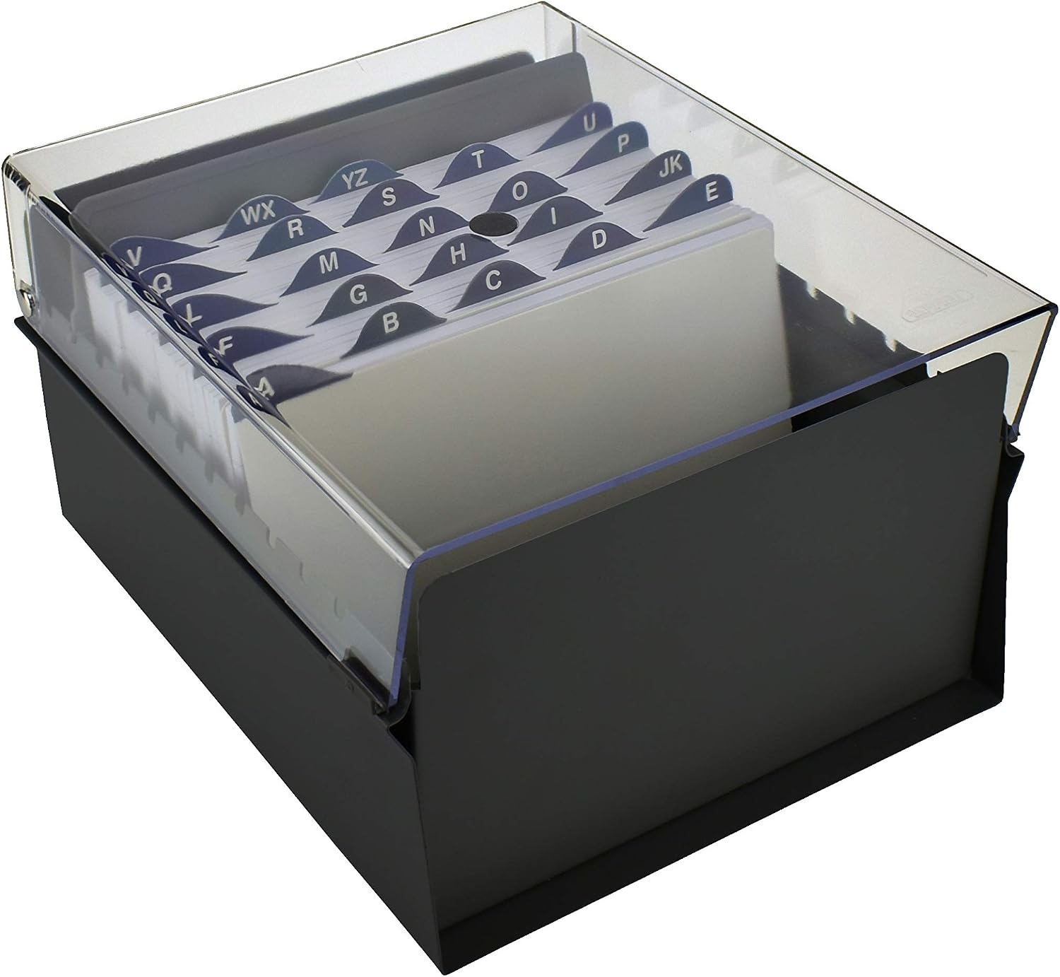 Acrimet 5'' X 8'' Card File Holder Organizer Box Metal Base Heavy Duty (AZ Index Cards 205mm Width x 138mm Height and Divider Included) (Black Color with Clear Crystal Plastic Lid Cover) - Image 4