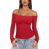 REORIA Womens Long Sleeve Off The Shoulder Tops Going Out Cute Basic Y2K Fall Fashion 2025 Outfits Clothes