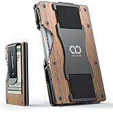 Lamicall Minimalist Metal Wallet for Men - [Mechanical Hinges][15-20 Cards] Capacity Slim Wallets, Credit Card Holder, Money Clip & Cash Strap, RFID, Christmas Gifts for Men, Metal Wooden Brown
