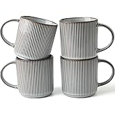 famiware Coffee Mug Set for 4, Star 12 oz Catering Mugs Cup Set with Handle for Coffee, Tea, Cocoa, Milk - Ceramic Stoneware Drinkware Set, Smoky Blue