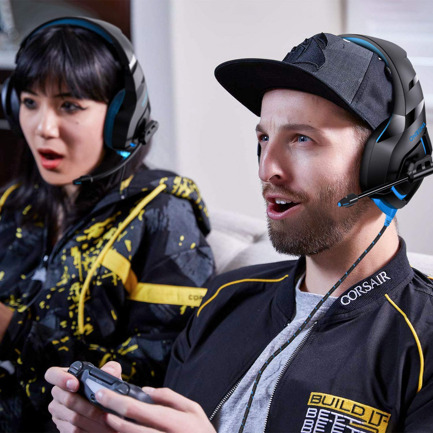 Gaming Headset with Stereo Sound Noise Cancelling Mic Over Ear Headphones for New Xbox One PC Mac OS PS4 Table Phone (K1B-Blue)