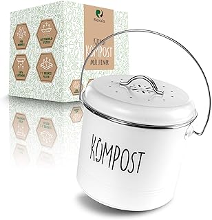 REXALA ® Bio Mülleimer – praktischer Komposteimer – Filterfunktion durch Aktivkohlefilter – 100% luftdicht – komfortable Schutzbeschichtung (Weiß)