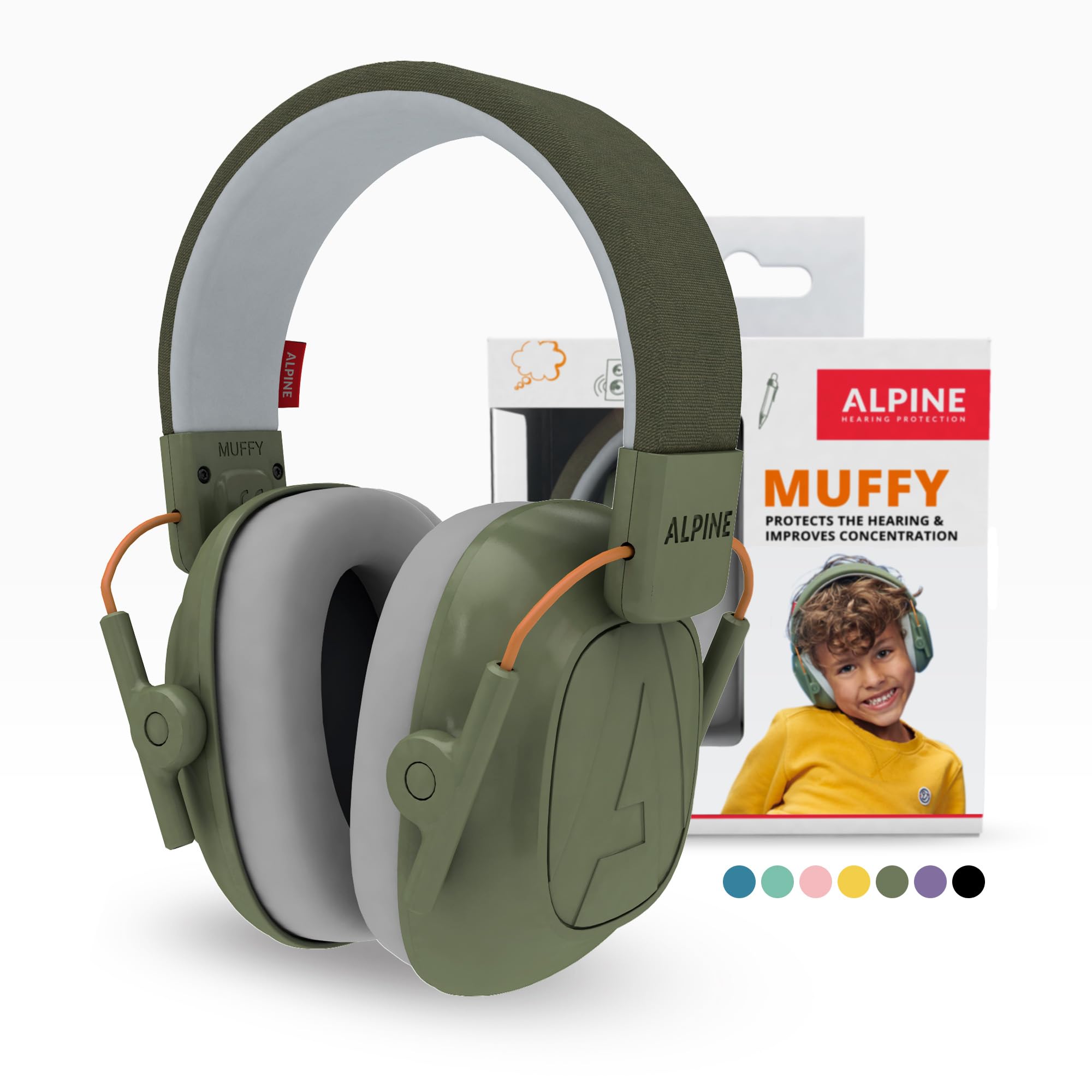 Alpine Muffy Kids Ear Defenders Children aged up to 16 – CE & UKCA Certified – 25 dB Noise Cancelling Headphone for Autism, Sensory Aid – Premium Hearing Protection with Adjustable Headband – Green