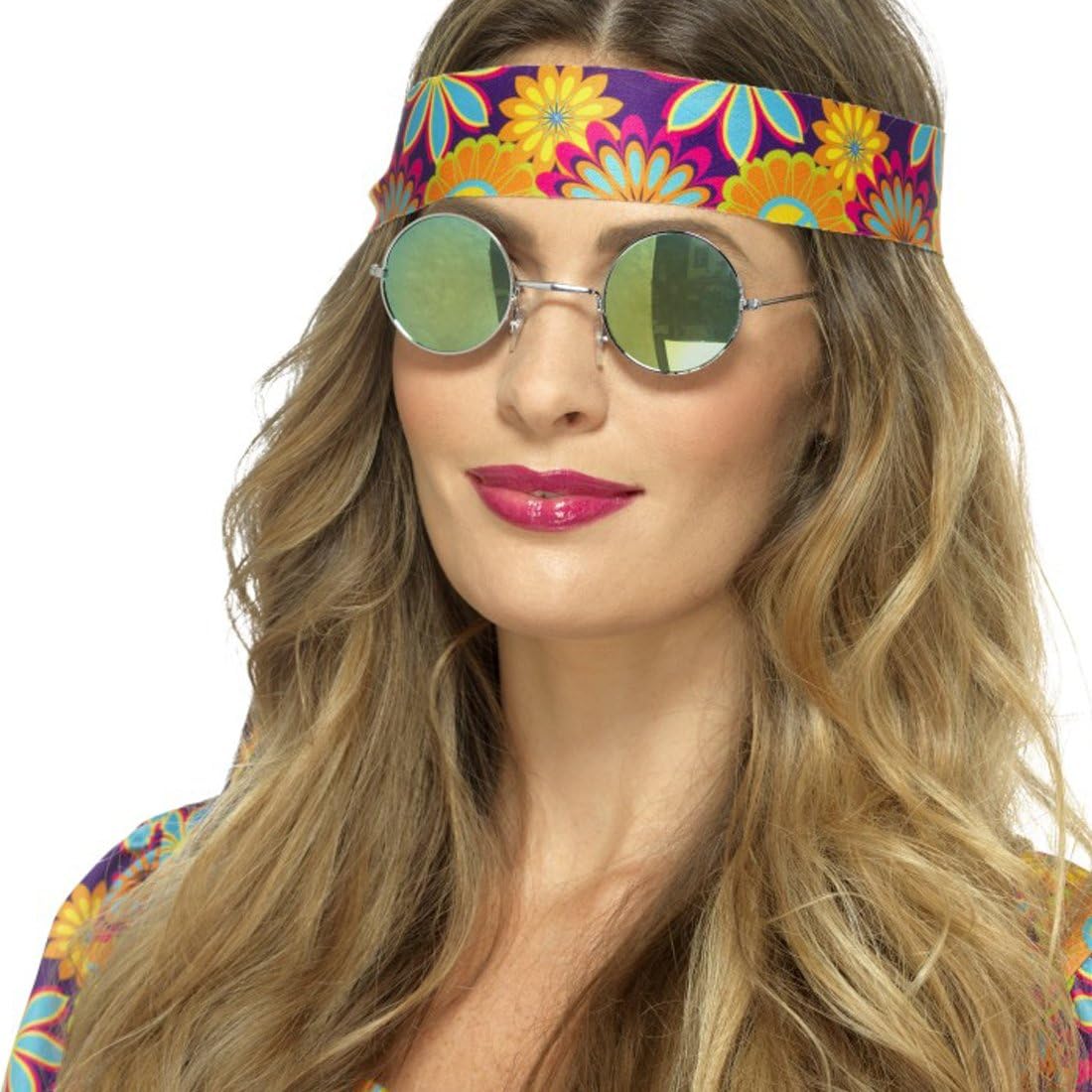 NET TOYS Mirrored Hippie Sun Glasses - blue and green | John Lennon Hippie Glasses | Mirrored Round Hippie Sunglasses | Round Hippie Shades