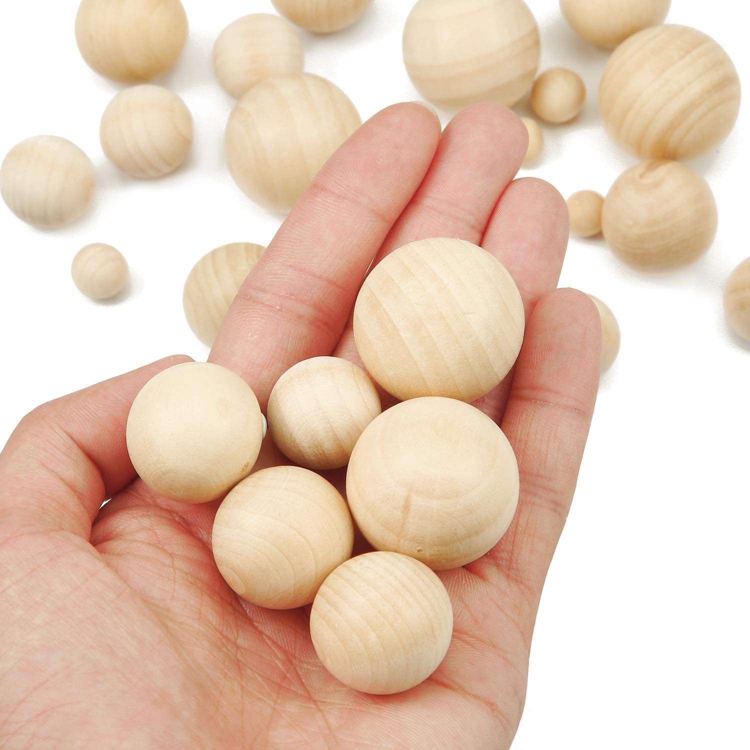 Blulu 122 Pieces Round Wood Balls Unfinished Wooden Balls Natural Craft for DIY Craft Projects Jewelry Making Arts Design, 5 Sizes